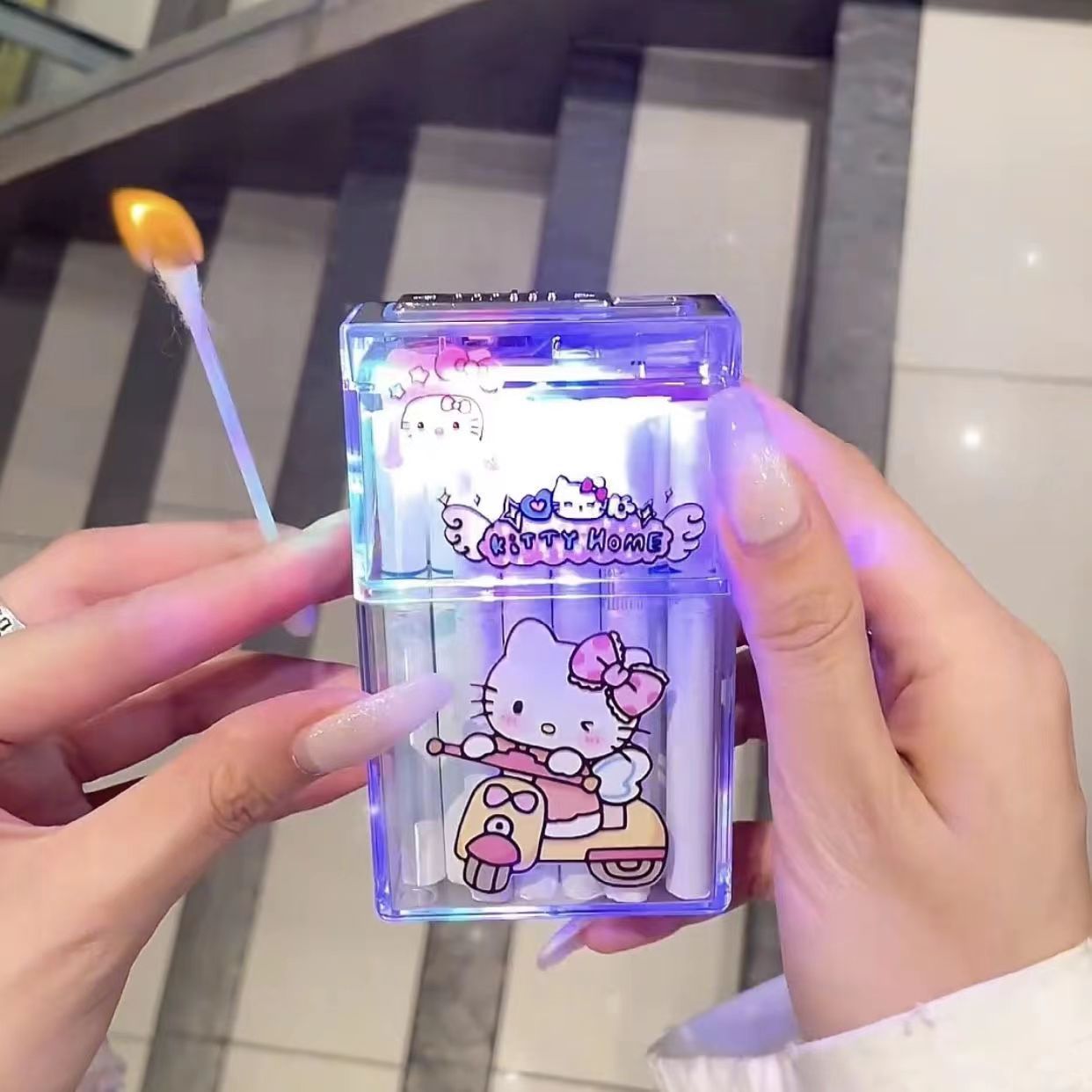 Pacha Dog Cartoon Sanrio Cigarette Box Charging Lighter Integrated Transparent Body Atmosphere Colorful Lights Cute Gift Object