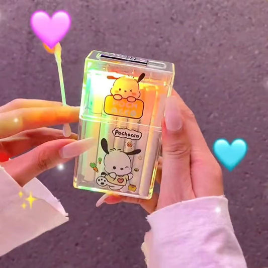 Pacha Dog Cartoon Sanrio Cigarette Box Charging Lighter Integrated Transparent Body Atmosphere Colorful Lights Cute Gift Object